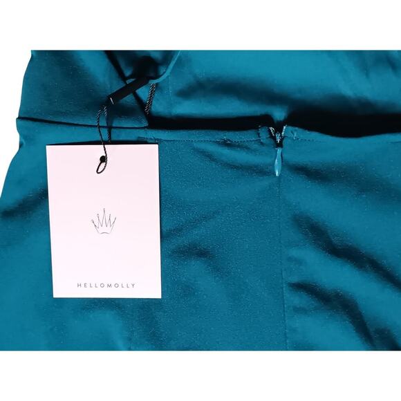 New HELLO MOLLY Embark With You Midi Stretchy Crepe Dress Teal SZ 2 - Picture 14 of 15